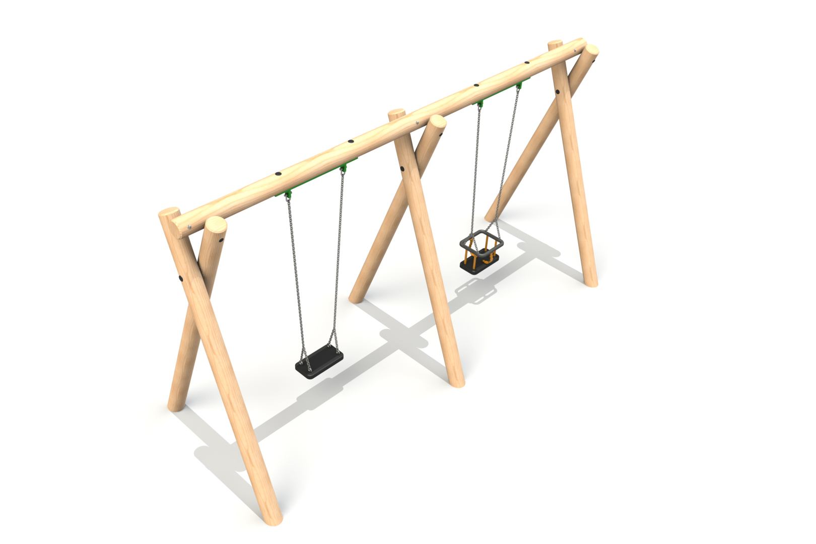 Double Bay Timber Swing - 1 no. Flat Swing and 1 no. Cradle Swing (2.4m)