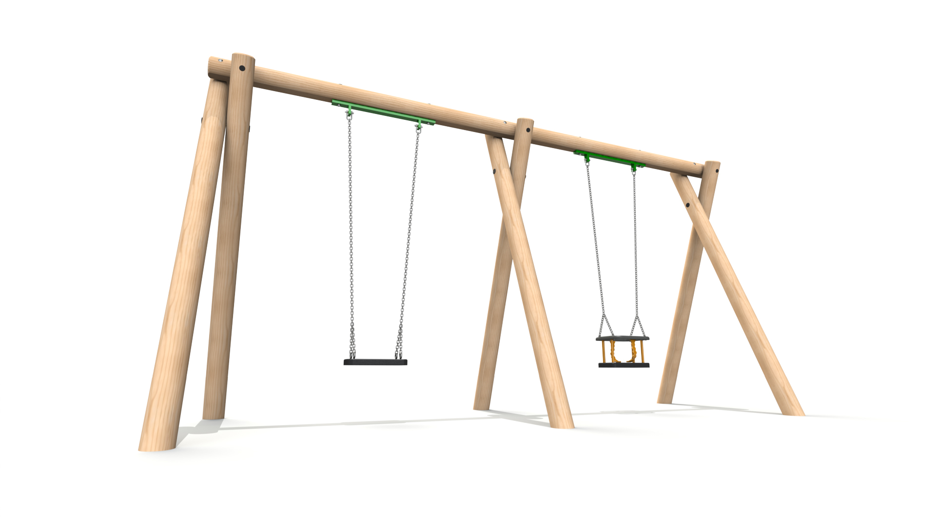 Double Bay Timber Swing - 1 no. Flat Swing and 1 no. Cradle Swing (2.4m)
