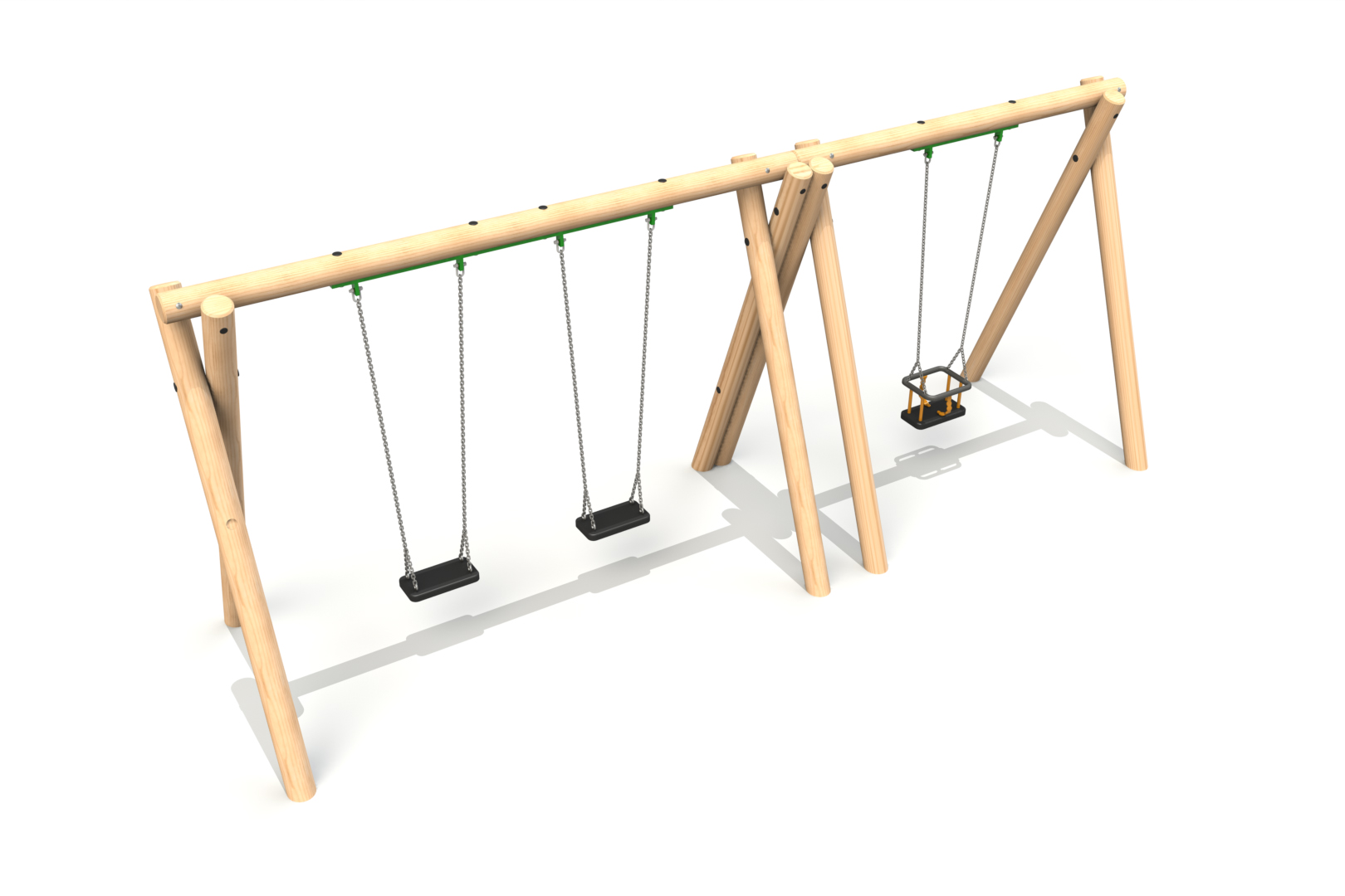 Double Timber Bay Swing - 2 no. Flat Swings and 1 no. Cradle Swing (2.4m)