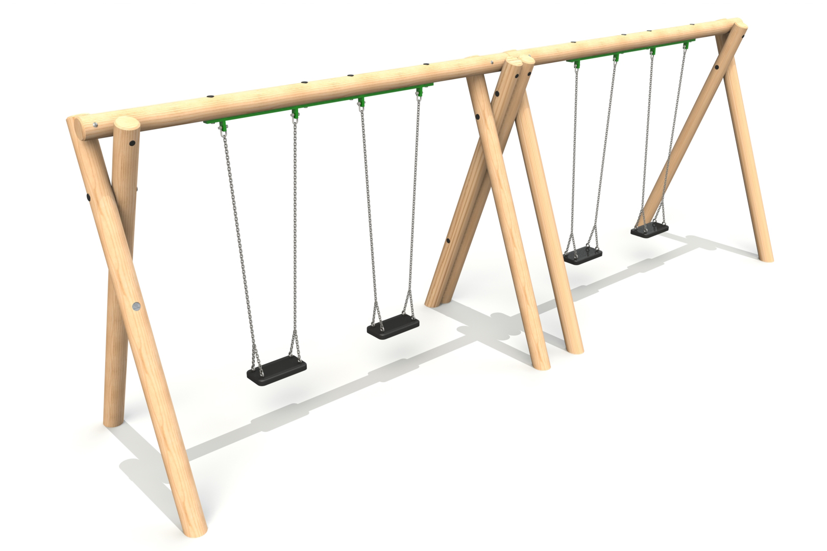 Double Timber Swing Frame - 4 no. Flat Swing Seats (2.4)