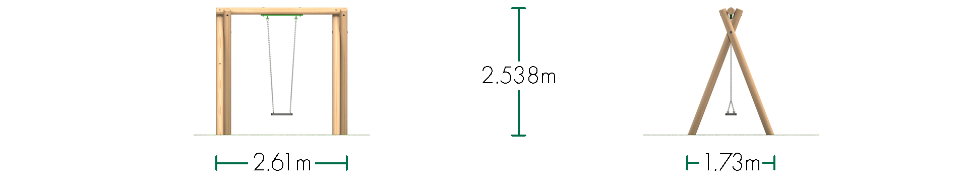 Single Timber Swing - Flat Swing Seat (2.4m)